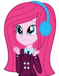 Size: 616x784 | Tagged: safe, artist:sarahalen, pinkie pie, human, equestria girls, g4, my little pony equestria girls: friendship games, alternate universe, base used, clothes, crystal prep academy uniform, cute, diapinkes, female, headphones, role reversal, school uniform, simple background, solo, white background