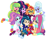 Size: 1000x786 | Tagged: safe, artist:sarahalen, garble, indigo zap, lemon zest, sour sweet, sugarcoat, sunny flare, sunset shimmer, twilight sparkle, dog, human, equestria girls, g4, alternate universe, base used, clothes, crystal prep academy uniform, dogified, garble the dog, group, role reversal, school uniform, simple background, species swap, white background