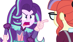 Size: 1241x717 | Tagged: safe, artist:sarahalen, moondancer, starlight glimmer, human, equestria girls, g4, my little pony equestria girls: friendship games, alternate universe, base used, duo, duo female, female, glasses, ragelight glimmer, role reversal, simple background, white background, yelling