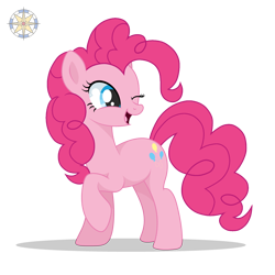 Size: 3500x3500 | Tagged: safe, artist:r4hucksake, pinkie pie, earth pony, pony, g4, base used, best pony, happy, high res, one eye closed, pink pony, raised hoof, simple background, smiling, solo, transparent background, wink