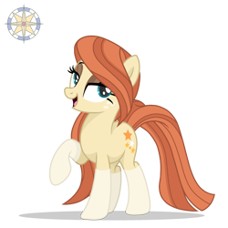 Size: 2501x2501 | Tagged: safe, artist:lavender-bases, artist:r4hucksake, oc, oc only, oc:frazzle, earth pony, pony, base used, bedroom eyes, coat markings, eyeshadow, female, freckles, high res, long mane, long tail, looking at you, makeup, mare, raised hoof, simple background, smiling, smiling at you, socks (coat markings), solo, tail