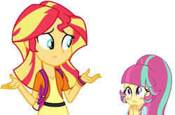 Size: 841x554 | Tagged: safe, artist:sarahalen, sour sweet, sunset shimmer, human, equestria girls, g4, alternate universe, base used, duo, duo female, female, role reversal, simple background, white background