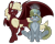 Size: 2500x2000 | Tagged: safe, artist:euspuche, oc, oc only, oc:alabaster, oc:trinity, bat pony, pony, undead, unicorn, vampire, vampire bat pony, chest fluff, fangs, female, fluffy, high res, horn, horn ring, looking up, mare, ring, rule 63, simple background, smiling, spread wings, transparent background, two toned coat, wings