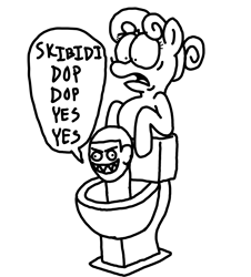 Size: 3023x3351 | Tagged: safe, artist:professorventurer, oc, oc:kohlette, toilet pony, appalled, black and white, but why, cringe comedy, crossover, cursed image, derp, disgusted, grayscale, high res, meme, monochrome, shitposting, simple background, skibidi toilet, speech bubble, toilet, wat, white background