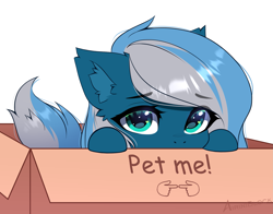 Size: 2773x2170 | Tagged: safe, alternate character, alternate version, artist:airiniblock, oc, oc only, oc:vivid tone, pegasus, pony, box, cardboard box, commission, ear fluff, fingers together, heart, heart eyes, high res, looking at you, pegasus oc, pet request, pony in a box, puppy dog eyes, simple background, solo, white background, wingding eyes, ych result