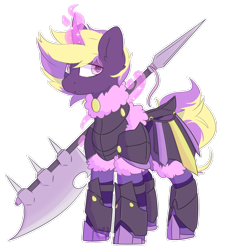 Size: 1280x1423 | Tagged: safe, artist:umbreow, oc, oc:vigilant shroud, pony, unicorn, armor, axe, magic, male, simple background, solo, stallion, transparent background, weapon