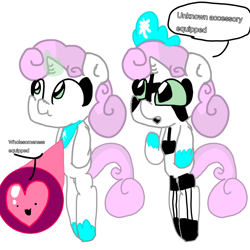 Size: 1000x1000 | Tagged: safe, artist:sweetsterty, sweetie belle, pony, robot, robot pony, unicorn, semi-anthro, g4, arm hooves, armor, bipedal, cute, diamond armor, diasweetes, heart, magic, magic aura, minecraft, nose wrinkle, scrunchy face, self paradox, self ponidox, sweetie belle's magic brings a great big smile, sweetie bot, sweetsterty is trying to murder us, talking