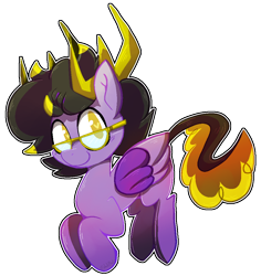 Size: 936x992 | Tagged: safe, artist:malachimoet, oc, oc only, oc:dio, oc:dio devoid, pony, 2024 community collab, derpibooru community collaboration, adorable face, antlers, black and yellow tail, black hair, black tail, cute, glasses, heart, heart eyes, male, male oc, outline, purple fur, simple background, solo, tail, transparent background, white outline, wingding eyes, wings, yellow eyes, yellow highlights, yellow tail