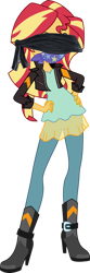 Size: 1306x3916 | Tagged: safe, artist:sugar-loop, edit, sunset shimmer, human, equestria girls, g4, my little pony equestria girls: friendship games, .ai available, .svg available, 1000 years in photoshop, blindfold, boots, cloth gag, clothes, cute, fetish, gag, hand on hip, high heel boots, high res, jacket, leather, leather jacket, shimmerbetes, shoes, simple background, smiling, solo, transparent background, vector