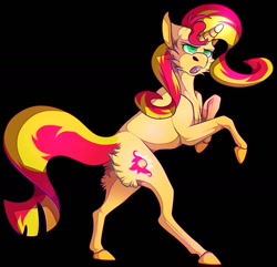 Size: 1280x1236 | Tagged: safe, artist:coillte, sunset shimmer, pony, unicorn, g4, bipedal, black background, butt, butt fluff, concave belly, female, lidded eyes, mare, open mouth, plot, rearing, simple background, slender, solo, thin