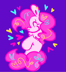 Size: 663x729 | Tagged: safe, artist:pankiepoo, pinkie pie, earth pony, pony, g4, chest fluff, cute, diapinkes, eyes closed, female, happy, heart, mare, purple background, simple background, smiling, solo