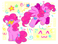 Size: 2048x1562 | Tagged: safe, artist:pankiepoo, pinkie pie, earth pony, pegasus, pony, g4, :3, eyes closed, flying, open mouth, pegasus pinkie pie, race swap, sitting, smiling, solo