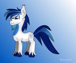 Size: 3000x2500 | Tagged: safe, artist:blacksun nuller, oc, oc only, oc:scout centurion, bat pony, earth pony, pony, blue eyes, blue mane, gradient background, high res, solo
