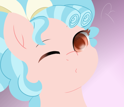 Size: 3580x3080 | Tagged: safe, artist:reinbou, cozy glow, pegasus, pony, g4, female, filly, foal, gradient background, high res, looking at you, one eye closed, pink background, solo