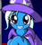 Size: 338x361 | Tagged: safe, artist:marcusmaximus, edit, trixie, pony, unicorn, minty fresh adventure, g4, cape, clothes, cropped, cute, diatrixes, female, game, hat, looking at you, mare, night, smiling, stars, trixie's cape, trixie's hat