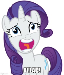 Size: 500x582 | Tagged: safe, edit, rarity, g4, the gift of the maud pie, aflac, caption, cute, faic, female, funny, hilarious, image macro, imgflip, simple background, solo, text, white background