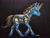 Size: 3110x2388 | Tagged: safe, artist:cahandariella, oc, oc only, pony, unicorn, armor, black background, colored pencil drawing, high res, male, simple background, solo, stallion, sternocleidomastoid, traditional art, trotting