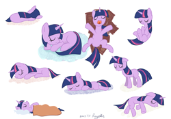 Size: 2360x1640 | Tagged: safe, artist:rayelli, twilight sparkle, pony, unicorn, g4, belly, cute, female, floppy ears, lying down, mare, missing cutie mark, on back, open mouth, simple background, sleeping, snoring, solo, twiabetes, unicorn twilight, white background