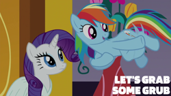 Size: 1920x1080 | Tagged: safe, edit, edited screencap, editor:quoterific, screencap, rainbow dash, rarity, pegasus, pony, unicorn, g4, rarity investigates, season 5, female, mare