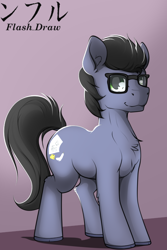 Size: 512x768 | Tagged: safe, artist:flash_draw, oc, oc only, oc:flashdraw, pony, chest fluff, cute, glasses, looking at you, male, solo, stallion