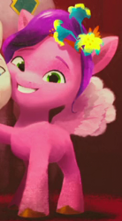 Size: 180x325 | Tagged: safe, screencap, pipp petals, pegasus, pony, g5, my little pony: make your mark, my little pony: make your mark chapter 2, portrait of a princess, spoiler:g5, cropped, filly, filly pipp petals, solo, spread wings, wings, younger