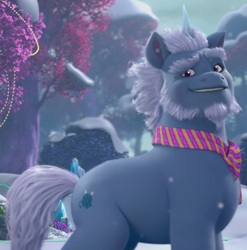 Size: 980x990 | Tagged: safe, screencap, alphabittle blossomforth, pony, unicorn, g5, my little pony: make your mark, my little pony: make your mark chapter 3, winter wishday, spoiler:g5, spoiler:winter wishday, clothes, cropped, male, scarf, solo, stallion