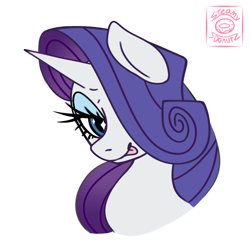 Size: 1700x1700 | Tagged: safe, artist:steamydonutz, derpibooru exclusive, rarity, pony, unicorn, g4, :p, bedroom eyes, bust, eyelashes, eyeshadow, female, hair over one eye, looking at you, makeup, mare, portrait, simple background, smiling, smiling at you, solo, sparkly eyes, tongue out, white background, wingding eyes