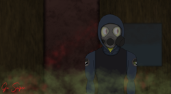 Size: 1007x554 | Tagged: safe, artist:general sniperplayer, human, equestria girls, g4, abandoned, apocalypse, blood, clothes, dark, fear, gas mask, horror, male, mask, military, military uniform, night, soldier, uniform, window