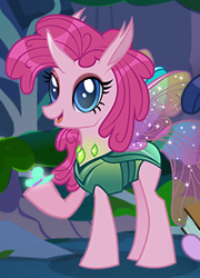 Size: 230x320 | Tagged: safe, gameloft, pinkie pie, changedling, changeling, g4, my little pony: magic princess, changedlingified, changelingified, cropped, female, pinkling, solo, species swap