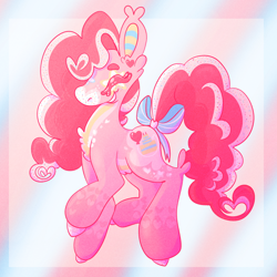 Size: 1000x1000 | Tagged: safe, artist:sugvr_alien, pinkie pie, earth pony, pony, g4, alternate design, bow, redesign, solo, tail, tail bow