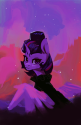 Size: 1500x2312 | Tagged: safe, artist:hierozaki, twilight sparkle, alicorn, pony, g4, abstract background, alternate hairstyle, clothes, female, looking at you, looking back, looking back at you, mare, smiling, smiling at you, solo, spread wings, twilight sparkle (alicorn), wings