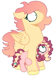 Size: 1569x2166 | Tagged: safe, artist:scribbly07, artist:scribblyfandoms7, oc, oc only, oc:d'arcy spice, oc:hopeful harvest, pegasus, pony, unicorn, base used, cousins, curly mane, duo, female, filly, foal, freckles, frown, gradient mane, hiding, magical lesbian spawn, mare, offspring, parent:applejack, parent:big macintosh, parent:fluttershy, parent:rarity, parents:fluttermac, parents:rarijack, shrunken pupils, simple background, transparent background