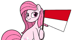Size: 500x275 | Tagged: safe, artist:muhammad yunus, oc, oc only, oc:annisa trihapsari, earth pony, pony, cute, earth pony oc, flag, happy, heart, indonesia, long hair, looking at you, ocbetes, smiling, smiling at you