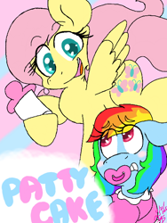 Size: 512x680 | Tagged: safe, artist:teddybearty, fluttershy, rainbow dash, fanfic:pattycakes, g4, 2015, bottle, duo, fanfic art, female, fetish, pacifier, signature