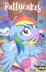 Size: 352x550 | Tagged: safe, rainbow dash, pegasus, pony, fanfic:pattycakes, g4, blushing, diaper, diapered, fanfic, fanfic art, female, fetish, mare, mittens, non-baby in diaper, pacifier, solo