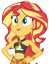 Size: 8738x11323 | Tagged: safe, artist:andoanimalia, sunset shimmer, human, equestria girls, g4, my little pony equestria girls: better together, unsolved selfie mysteries, absurd resolution, bare shoulders, belly button, bikini, bikini top, clothes, female, geode of empathy, hand on hip, jewelry, magical geodes, midriff, necklace, open mouth, open smile, sarong, simple background, skirt, smiling, solo, sunset shimmer swimsuit, sunset shimmer's beach shorts swimsuit, swimsuit, transparent background, vector, wrist cuff