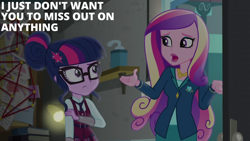 Size: 2000x1125 | Tagged: safe, edit, edited screencap, editor:quoterific, screencap, dean cadance, princess cadance, sci-twi, twilight sparkle, human, equestria girls, g4, my little pony equestria girls: friendship games, clothes, crystal prep academy, crystal prep academy uniform, necktie, school tie, school uniform, schoolgirl