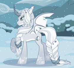 Size: 3288x3028 | Tagged: safe, artist:nika-rain, oc, oc only, oc:gehenna, alicorn, original species, pony, braid, cute, female, gift art, high res, show accurate, snow, solo, vector