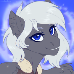 Size: 2048x2048 | Tagged: safe, artist:enderbee, oc, oc only, oc:silver bullet, pegasus, pony, blue background, blue eyes, bust, colored, flat colors, high res, icon, looking at you, portrait, simple background, sketch, smiling, smiling at you, solo, wings