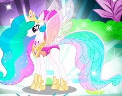 Size: 410x325 | Tagged: safe, gameloft, princess celestia, changedling, changeling, g4, my little pony: magic princess, changedlingified, changelingified, cropped, female, species swap