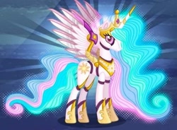 Size: 475x350 | Tagged: safe, gameloft, princess celestia, gynoid, pony, robot, robot pony, g4, my little pony: magic princess, concave belly, cropped, crown, ethereal mane, ethereal tail, female, hoof shoes, jewelry, long legs, long mane, long tail, mare, peytral, princess shoes, regalia, robolestia, roboticization, slender, spread wings, tail, tall, thin, wings