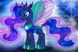 Size: 441x294 | Tagged: safe, gameloft, princess luna, changedling, changeling, g4, my little pony: magic princess, changedlingified, changelingified, cropped, species swap