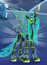 Size: 287x395 | Tagged: safe, gameloft, queen chrysalis, changeling, changeling queen, gynoid, robot, robot changeling, g4, my little pony: magic princess, concave belly, cropped, female, long legs, mare, queen chrysabot, roboticization, slender, solo, spread wings, tall, thin, wings