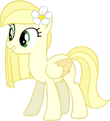 Size: 576x633 | Tagged: safe, artist:tankman, oc, oc only, oc:daisy heart, pegasus, pony, daisy (flower), female, flower, green eyes, simple background, smiling, solo, tail, transparent background, yellow body, yellow mane, yellow skin, yellow tail