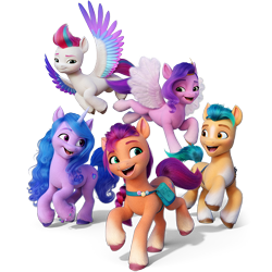 Size: 700x700 | Tagged: safe, hitch trailblazer, izzy moonbow, pipp petals, sunny starscout, zipp storm, earth pony, pegasus, pony, unicorn, g5, official, 3d, female, male, mane five, mare, render, simple background, stallion, transparent background