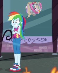 Size: 1982x2504 | Tagged: safe, edit, edited screencap, screencap, rainbow dash, human, equestria girls, equestria girls series, g4, lost and found, street chic, spoiler:eqg series (season 2), beach, cap, clothes, cold, converse, cute, dashabetes, freezing, hat, sandals, shivering, shoes, solo, sunglasses, swimsuit, thinking, thought bubble