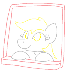 Size: 464x499 | Tagged: safe, artist:purblehoers, derpy hooves, pegasus, pony, g4, female, mare, ms paint, simple background, smiling, solo, white background, window