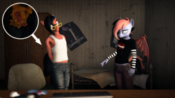 Size: 3840x2160 | Tagged: safe, artist:willitfit, part of a set, oc, oc:benjamin terrance tover, oc:tristan sev, anthro, g4, 3d, bedroom, benny and tristan's magical adventure, desk, evanescence, high res, male, surprised, ticket