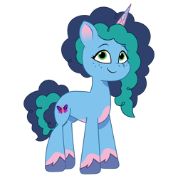 Size: 1200x1200 | Tagged: safe, artist:prixy05, edit, vector edit, misty brightdawn, pony, unicorn, g5, my little pony: tell your tale, coat markings, concave belly, female, freckles, looking at you, mare, pale belly, simple background, smiling, smiling at you, socks (coat markings), solo, standing, transparent background, vector