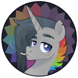 Size: 3000x3000 | Tagged: safe, artist:kabuvee, oc, oc only, oc:ian, pony, unicorn, bust, cigarette, high res, male, portrait, scar, simple background, solo, stallion, transparent background